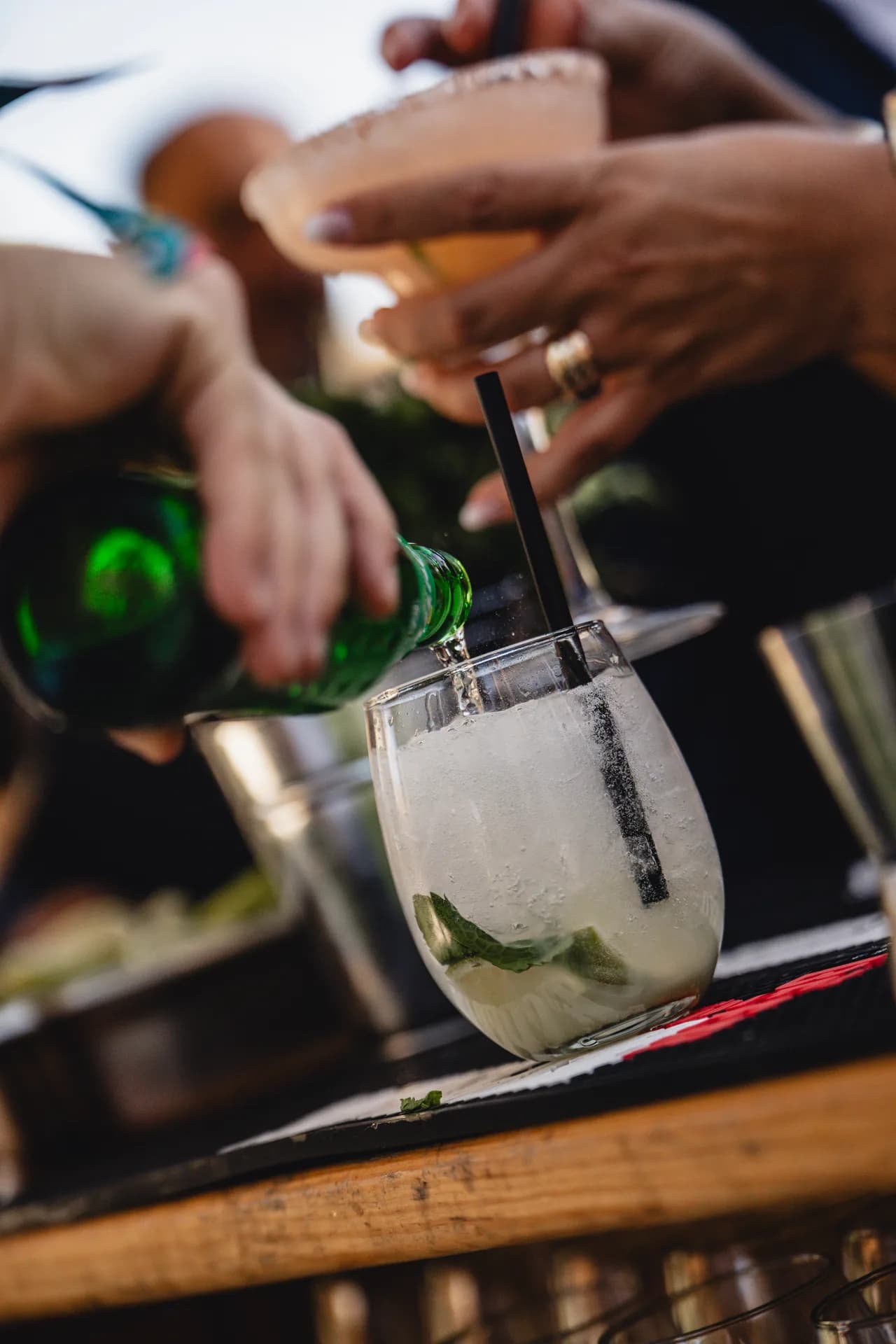 Cocktails prepared at a catering bar