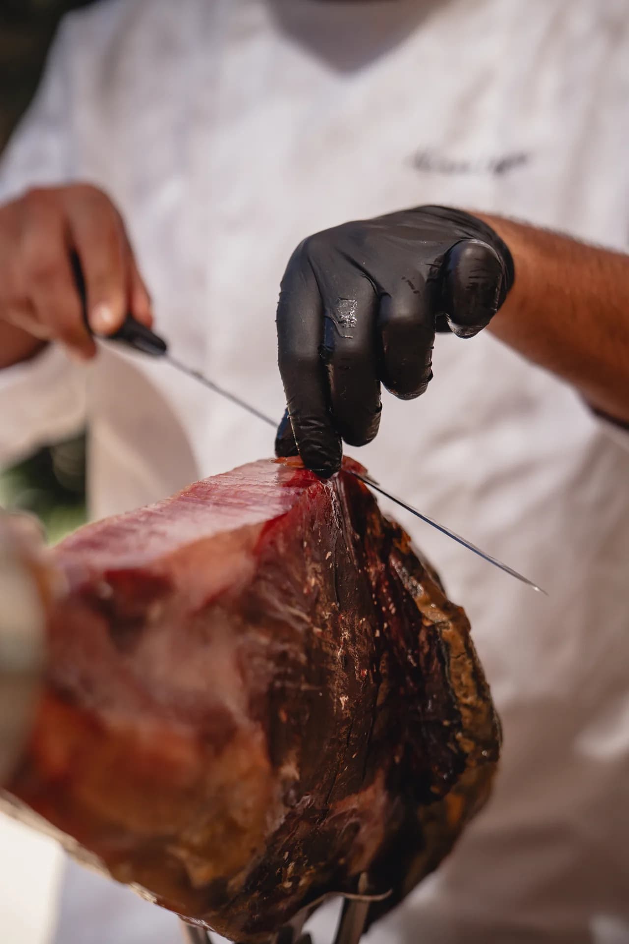 Professional ham carver during service